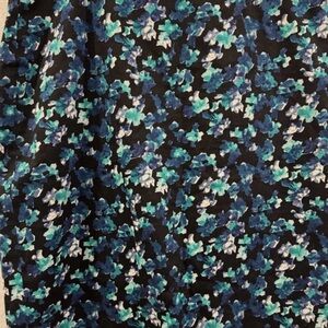 Ann Taylor Floral Pencil Skirt 12 Tall Black Blue Stretch Lined Work